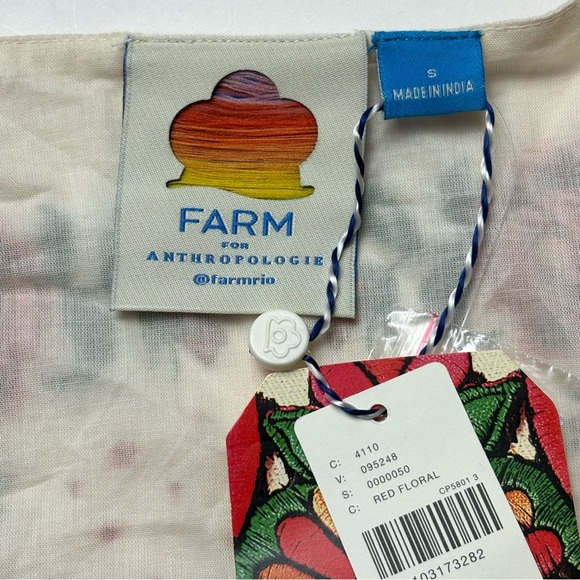 NWT Farm Rio x Anthropologie Vibrant Red Floral Wrap Top Size S Puff Sleeve - Picture 9 of 14